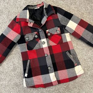 Kavu Women's Shirt Jacket Shacket‎ Small Plaid Red Black Pockets Button Front